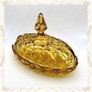 Vintage Anchor Hocking Fairfield Yellow Glass Butter Dish with Lid